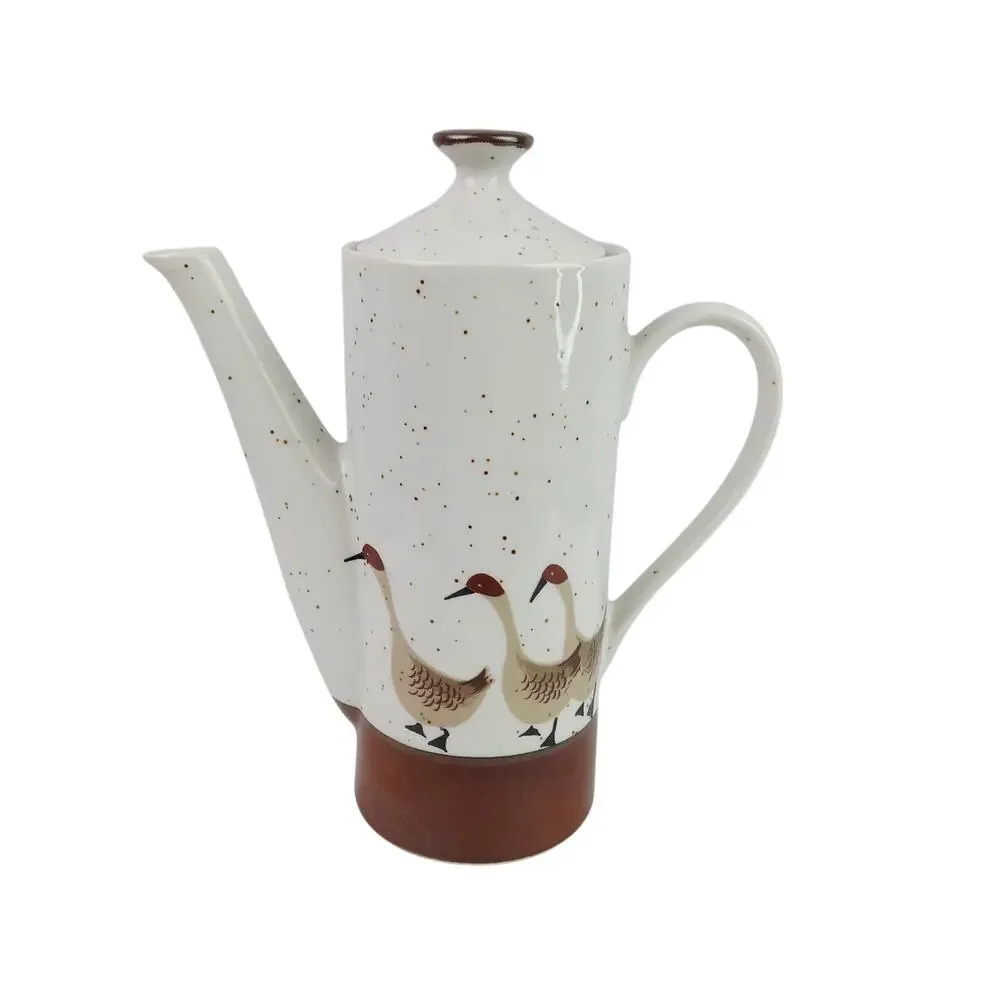 Wild Game Porcelain by Shafford Tall Speckled White & Brown Tea Pot With Geese